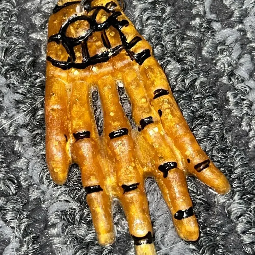 Glitter Resin Skeleton Hand Pendant Necklace – Copper, Blue, or Purple – Handmad